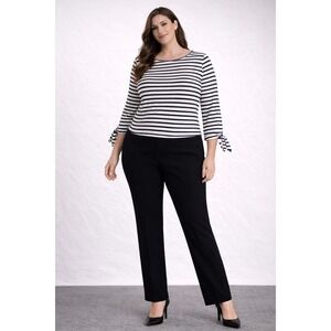 J. CREW Factory Women's Black  & white Stripe 3/4 Sleeve Tee with Wrist Ties M